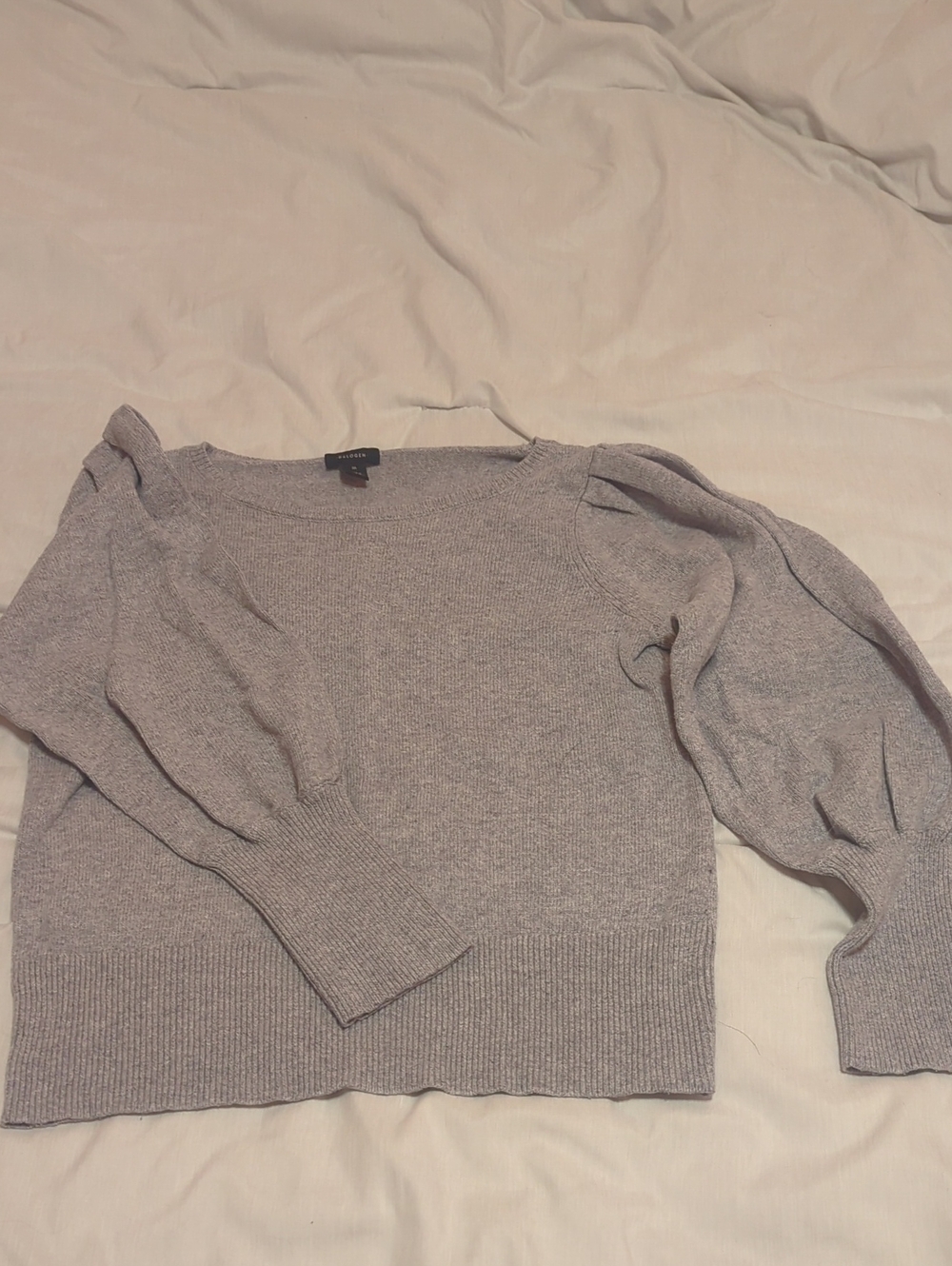 Halogen Heather Gray Puff-Sleeve Crewneck Sweater
